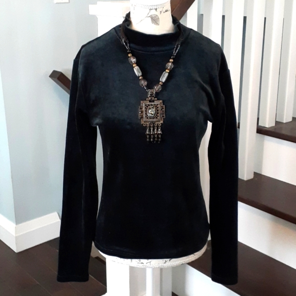 & Limited America Teal Velvet Mockneck Top
